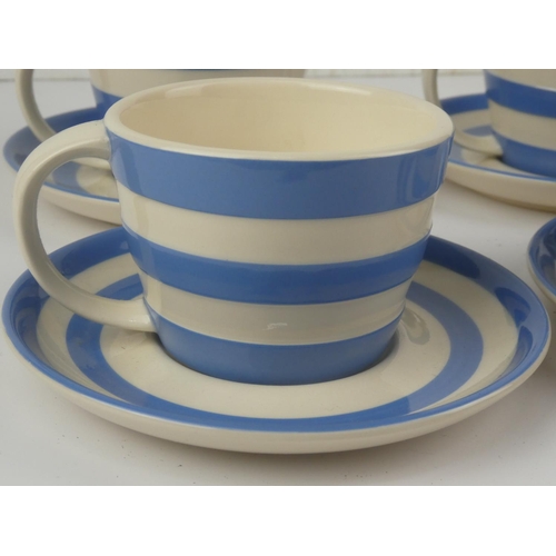 183 - A set of 4 vintage TG Green blue & white stiped cups & saucers.