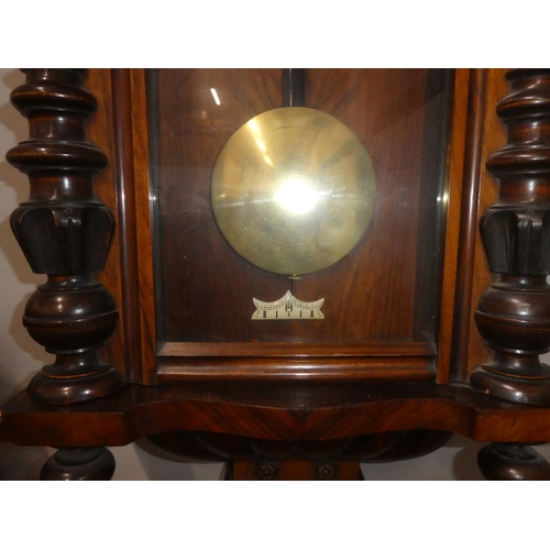 239 - A stunning antique Victorian mahogany double weight vienna wall clock with porcelain dial.  Measurin... 