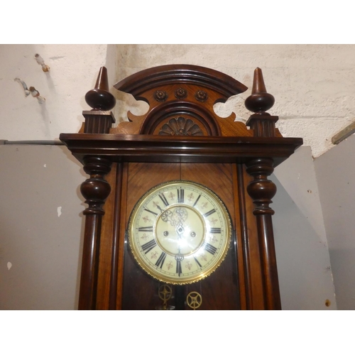 239 - A stunning antique Victorian mahogany double weight vienna wall clock with porcelain dial.  Measurin... 