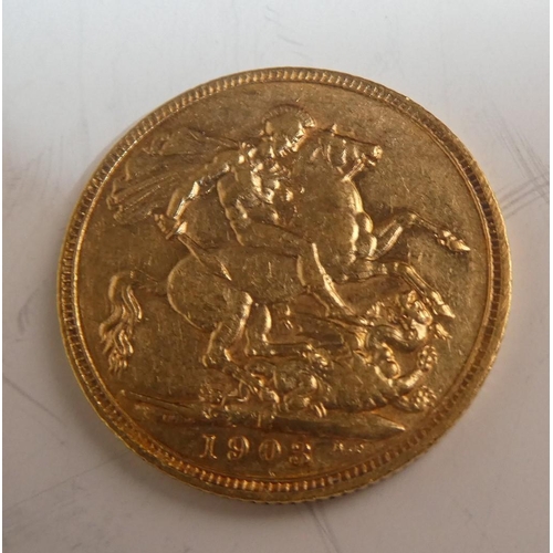 272 - A 1903 Edward VII full gold sovereign coin.