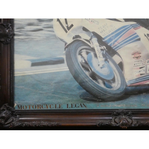 321 - A large vintage framed poster motorbike racing poster.  Measuring approx 94x70cm.