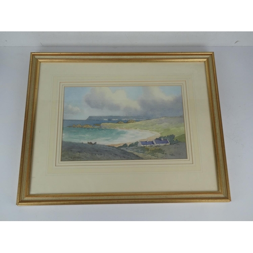 323 - A gilt framed watercolour 'Whitepark Bay' signed W J Mullan.  Measuring approx 52x42cm.