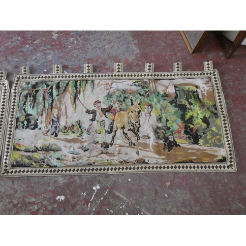 343 - Two vintage tapestry wall hangings, measuring 30