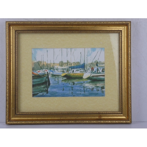 349 - A framed watercolour of a harbour scene signed.