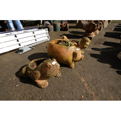 431 - Three terracotta animal planters.