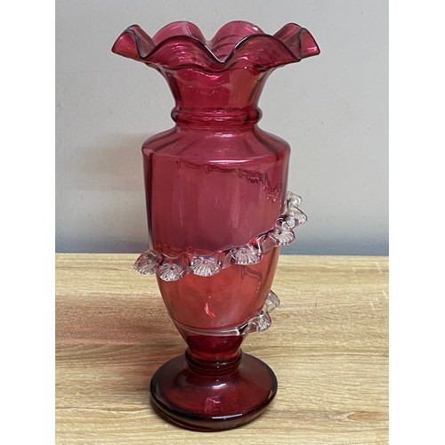 177 - An antique/ Victorian Ruby Glass vase.  Measuring approx 28cm in height.