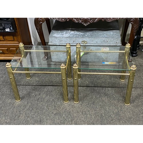 323 - A pair of vintage metal framed glass topped tables, 18