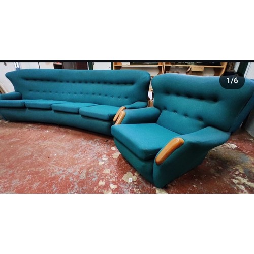 176 - A stunning vintage/ Mid Century suite, to include 4 seater sofa & pair of armchairs (in need of reup... 