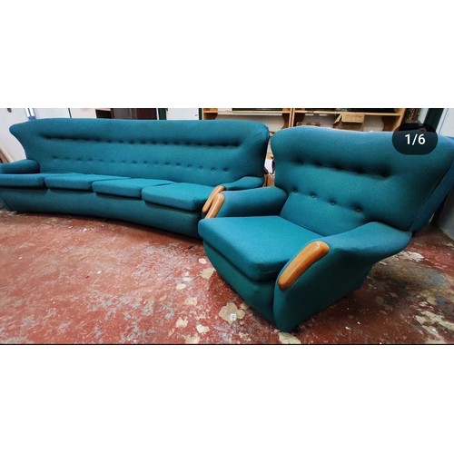 176 - A stunning vintage/ Mid Century suite, to include 4 seater sofa & pair of armchairs (in need of reup... 