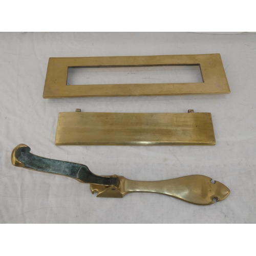 13 - A large brass letter box, measuring 14