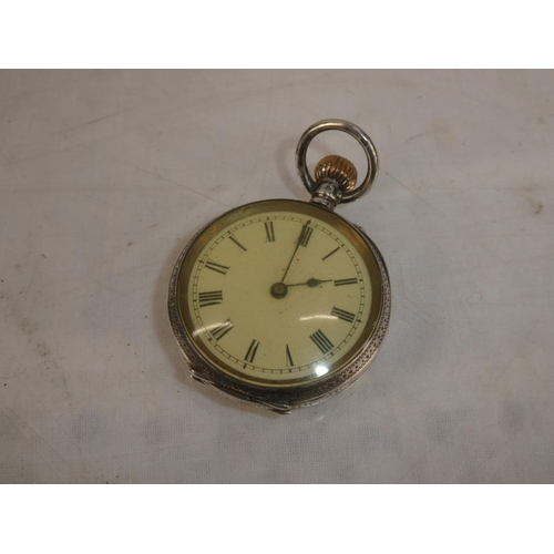 23 - A stunning antique wooden pocket watch holder and pin cushion, including a Sterling Silver pocket wa... 