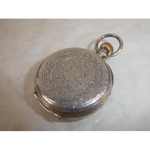 23 - A stunning antique wooden pocket watch holder and pin cushion, including a Sterling Silver pocket wa... 