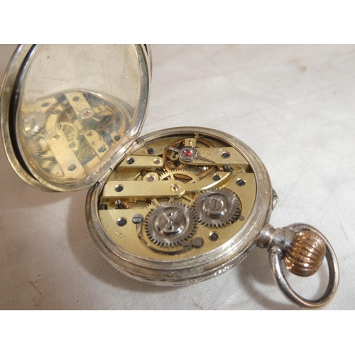 23 - A stunning antique wooden pocket watch holder and pin cushion, including a Sterling Silver pocket wa... 