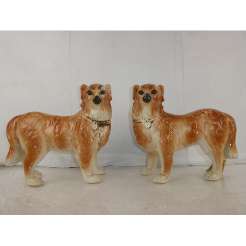 37 - A pair of antique Staffordshire mantle dogs. (a/f)