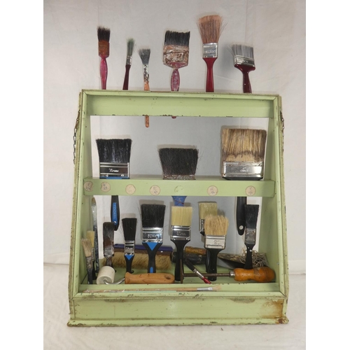 43 - A vintage wooden shop paintbrush display stand.