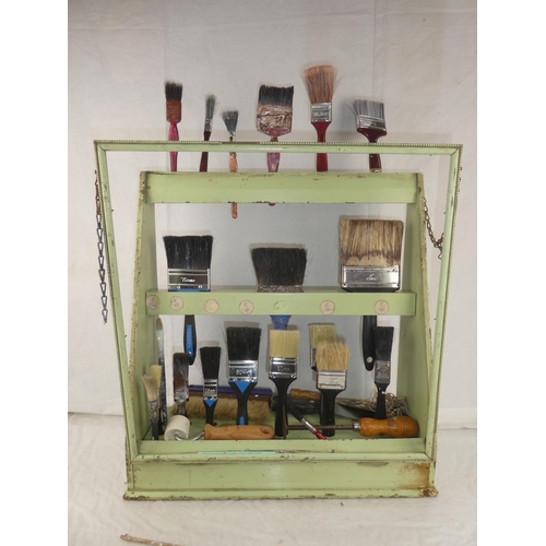 43 - A vintage wooden shop paintbrush display stand.