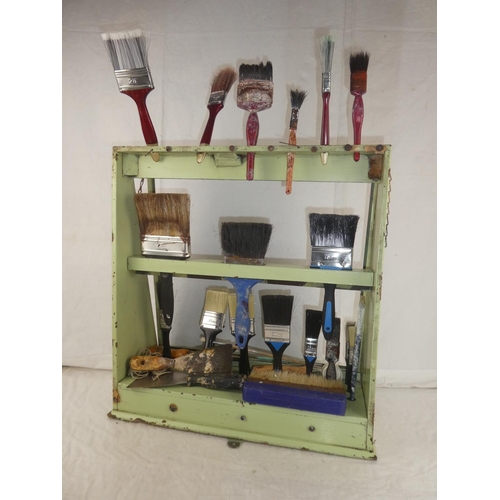 43 - A vintage wooden shop paintbrush display stand.