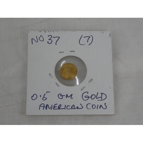 65 - An American Mini St Gaudens 22k gold coin, 0.5gms.