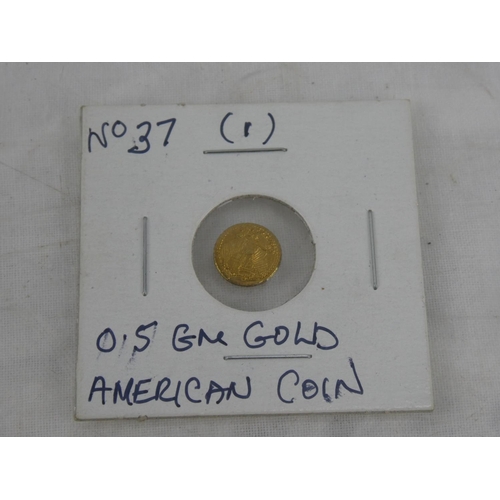 66 - An American Mini St Gaudens 22k gold coin, 0.5gms.