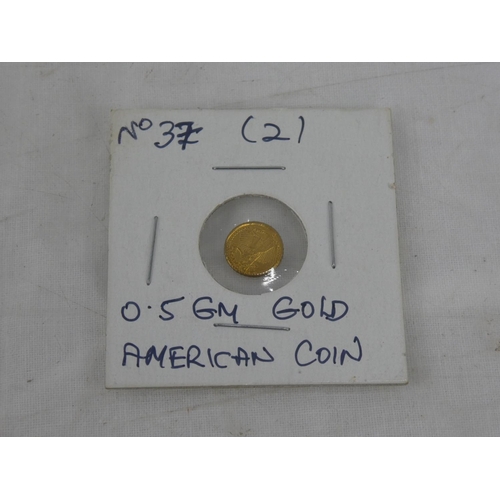 67 - An American Mini St Gaudens 22k gold coin, 0.5gms.