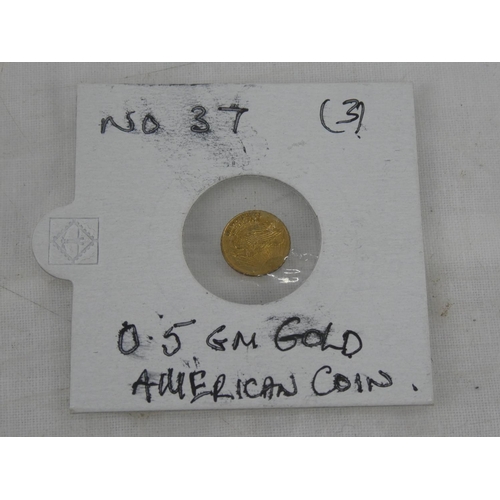 68 - An American Mini St Gaudens 22k gold coin, 0.5gms.