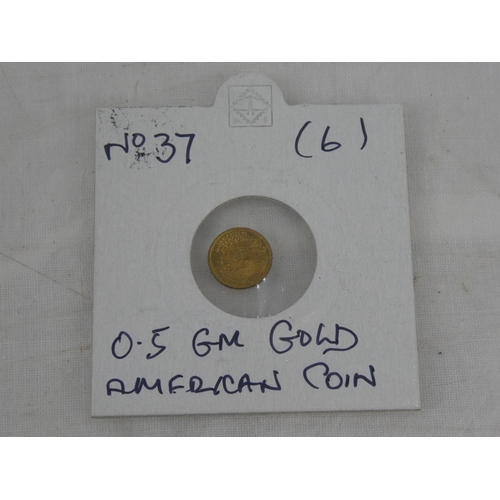 69 - An American Mini St Gaudens 22k gold coin, 0.5gms.