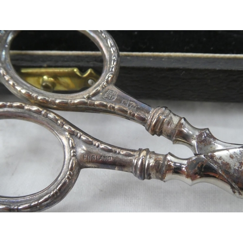 70 - A cased pair of Sterling Silver handled scissors presented to Mrs E C Stevenson by Gold Springs of C... 