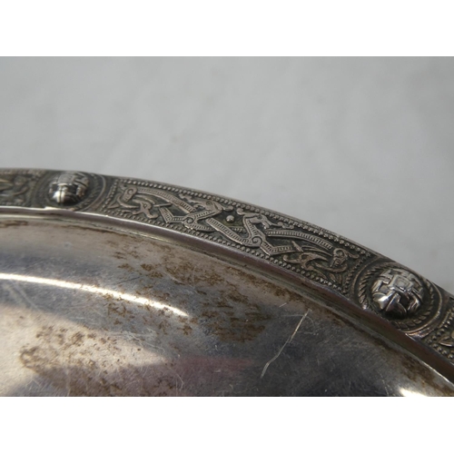 78 - A stunning pair of Sterling Silver Tazas with decorative Celtic design, measuring 20cm diameter x 4c... 