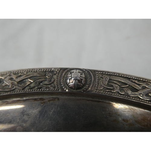 78 - A stunning pair of Sterling Silver Tazas with decorative Celtic design, measuring 20cm diameter x 4c... 