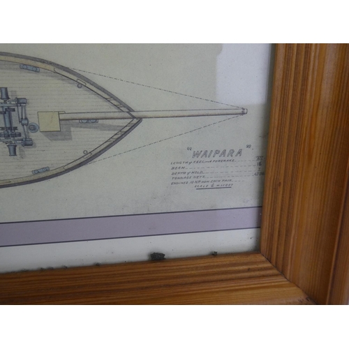 83 - A framed print of a ships drawing by Harland & Wolff, Belfast, measuring including frame25