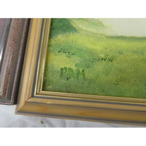 84 - Three floral oil painting and another of Portbradden measuring 13