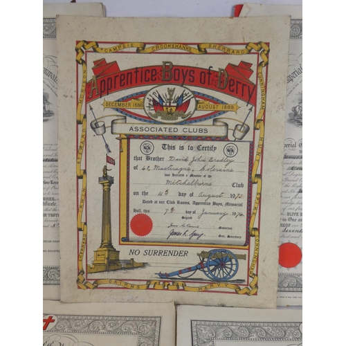 109 - An Apprentice Boys of Derry certificate dated August 1973 and more.