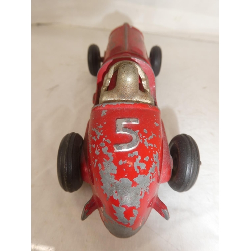 112 - A vintage/ 1950s Hubley 'Kiddie Toy' race car, number 5, with rubber tyres.