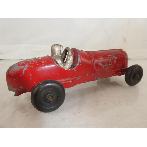 112 - A vintage/ 1950s Hubley 'Kiddie Toy' race car, number 5, with rubber tyres.