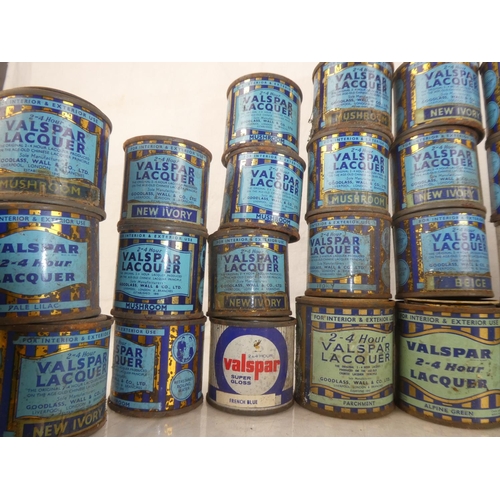 126 - A large lot of vintage Valspar Lacquer paint cans.