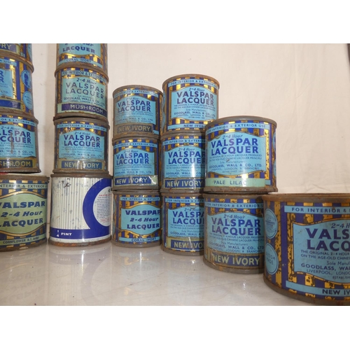 126 - A large lot of vintage Valspar Lacquer paint cans.