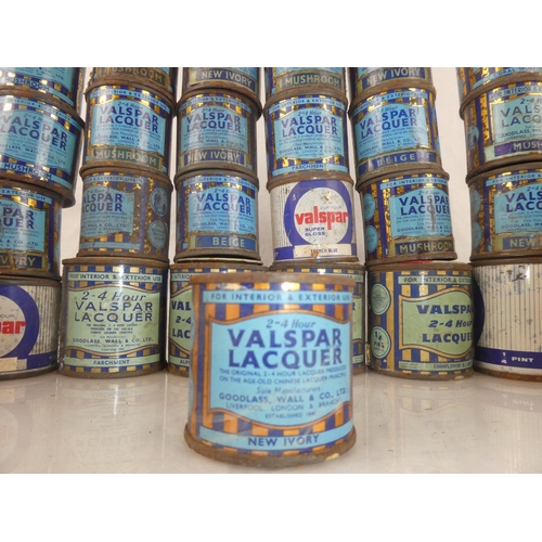 126 - A large lot of vintage Valspar Lacquer paint cans.