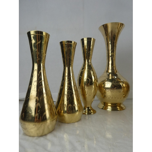 130 - A set of three and two vintage brass vases and more.