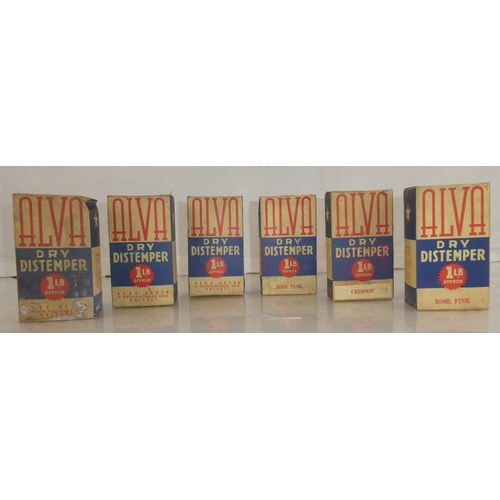 131 - Six vintage boxes 'Alva Dry Distemper' - Alex Devon, 14 Mountpottinger Road, Belfast.