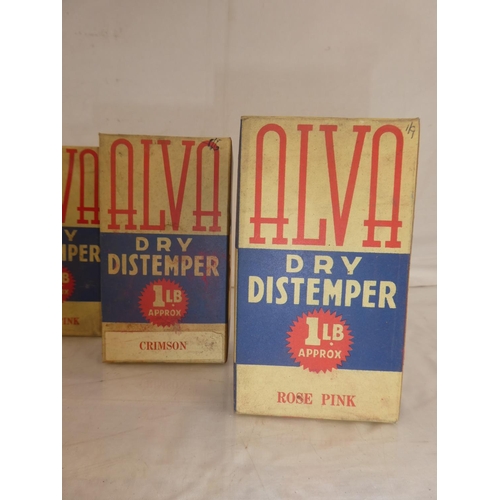 131 - Six vintage boxes 'Alva Dry Distemper' - Alex Devon, 14 Mountpottinger Road, Belfast.