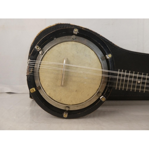 142 - A vintage cased 'Harry' eight string Banjo/Mandolin.