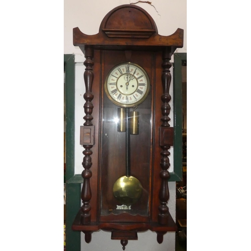 148 - A stunning antique double weight Gustav Becker Vienna wall clock, case in need of restoration, measu... 