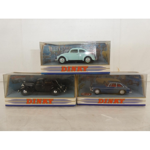 153 - Three vintage boxed Dinky cars to include 1950 Ford V8 Pilot, 1951 Volkswagen and MGB GT 1965.