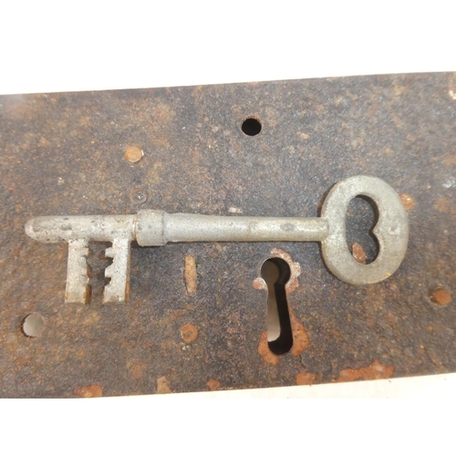 154 - Two large antique door locks and key.