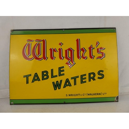 155 - A vintage enamel advertising sign for Wright's Table Water, measuring 20