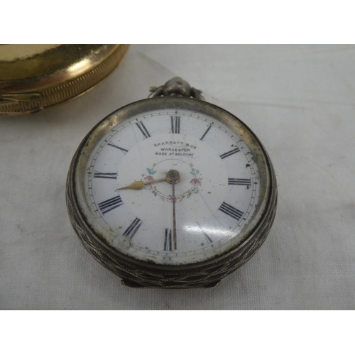 167 - A half hunter gold plated pocket watch and two Sterling Silver ladies pocket watches.