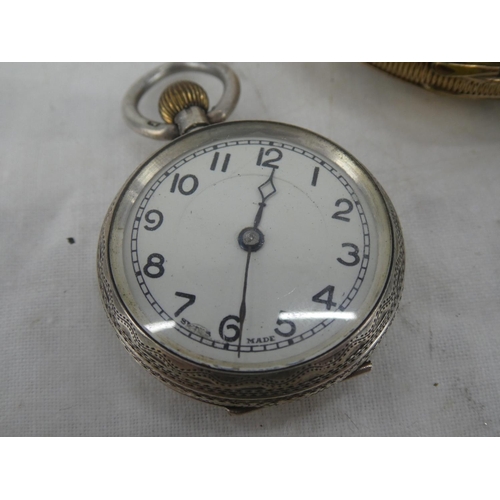 167 - A half hunter gold plated pocket watch and two Sterling Silver ladies pocket watches.