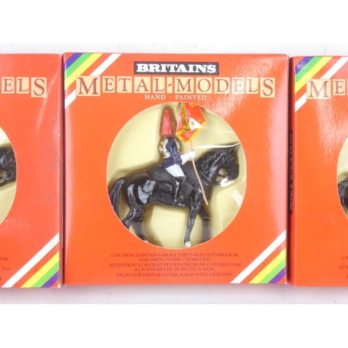 184 - Three boxed Britains hand painted metal models 7245 Blues and Royals Standard Bearer.