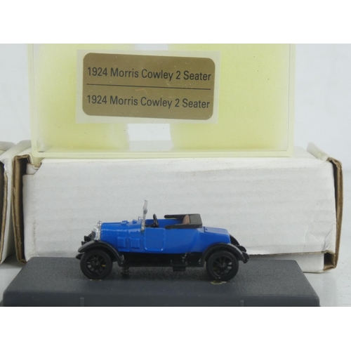 191 - Three miniature cased Piccolino model collectors cars - 1924 Morris Cowley, 1925 Morris Cowley and 1... 