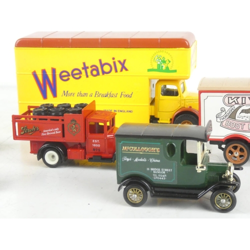 195 - A Corgi Weetabix truck and five other toy vehicles.